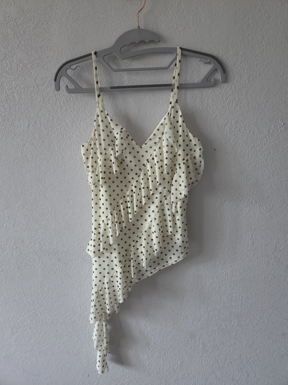 Asymmetric Polka Dot Ruffle Cami Top - Cream/Black